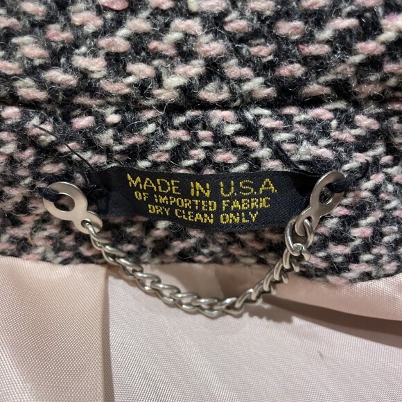 VTG 80s Tweed Double Breasted Coat Jacket Women's M Pastel Pink Puff Sleeves USA - Picture 10 of 13